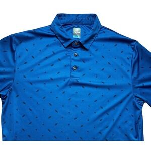 Pro Tour Polo Shirt Mens Large Blue Coolplay Tropical Palm Leaf AOP Golf Sporty